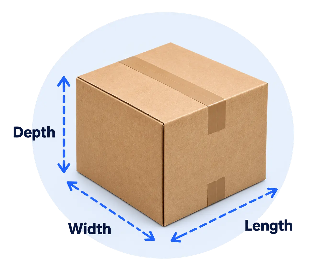 Custom packaging box dimensions showing length width and depth