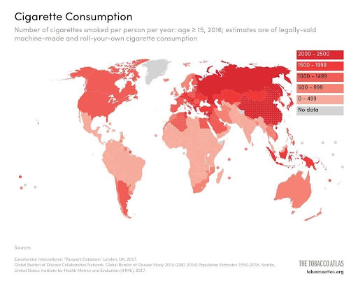 Illustration comparing common cigarette pack counts in the United States, United Kingdom, Canada, and Australia - Bluebird Packaging
