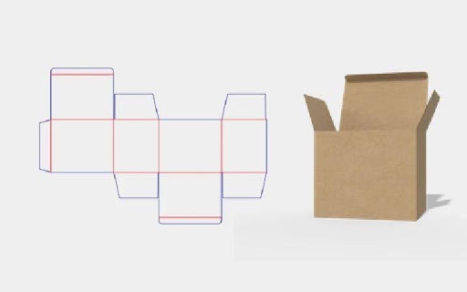 Flat folding carton template beside an assembled paperboard package - Bluebird Packaging
 