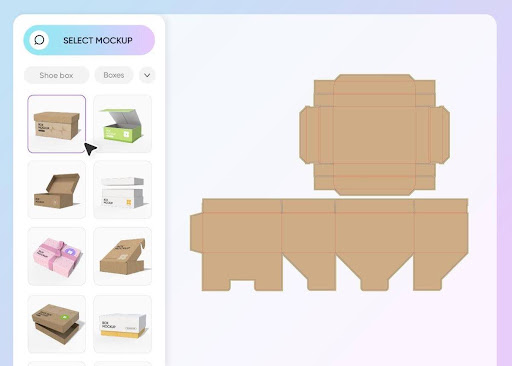 Comparison of a flat box dieline and its assembled 3D packaging mockup. Bluebird Packaging 