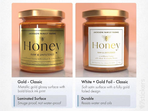  Comparison of kraft, paper, clear film, and metallic materials for honey jar labels - Bluebird Packaging
