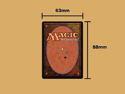 comparing standard Magic card dimensions in millimeters, centimeters, and inches. Bluebird Packaging 
