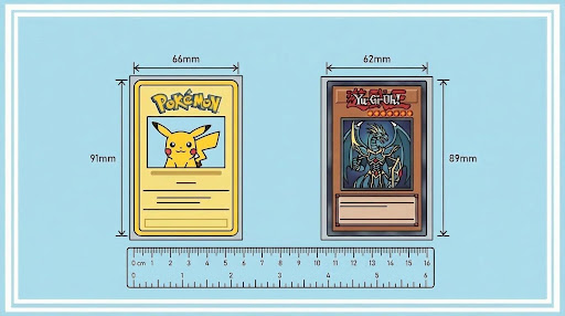 Standard Magic, Pokémon, and Yu-Gi-Oh trading cards compared side by side. Bluebird Packaging
