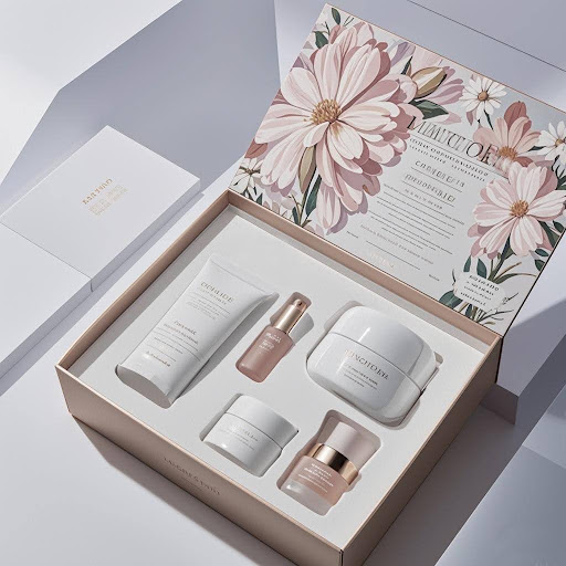 Skincare products secured inside custom retail cartons with fitted inserts